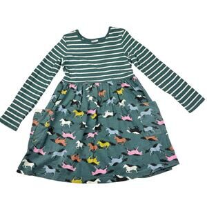 Hanna Andersson Green Striped Horse Dress, Size 6/7